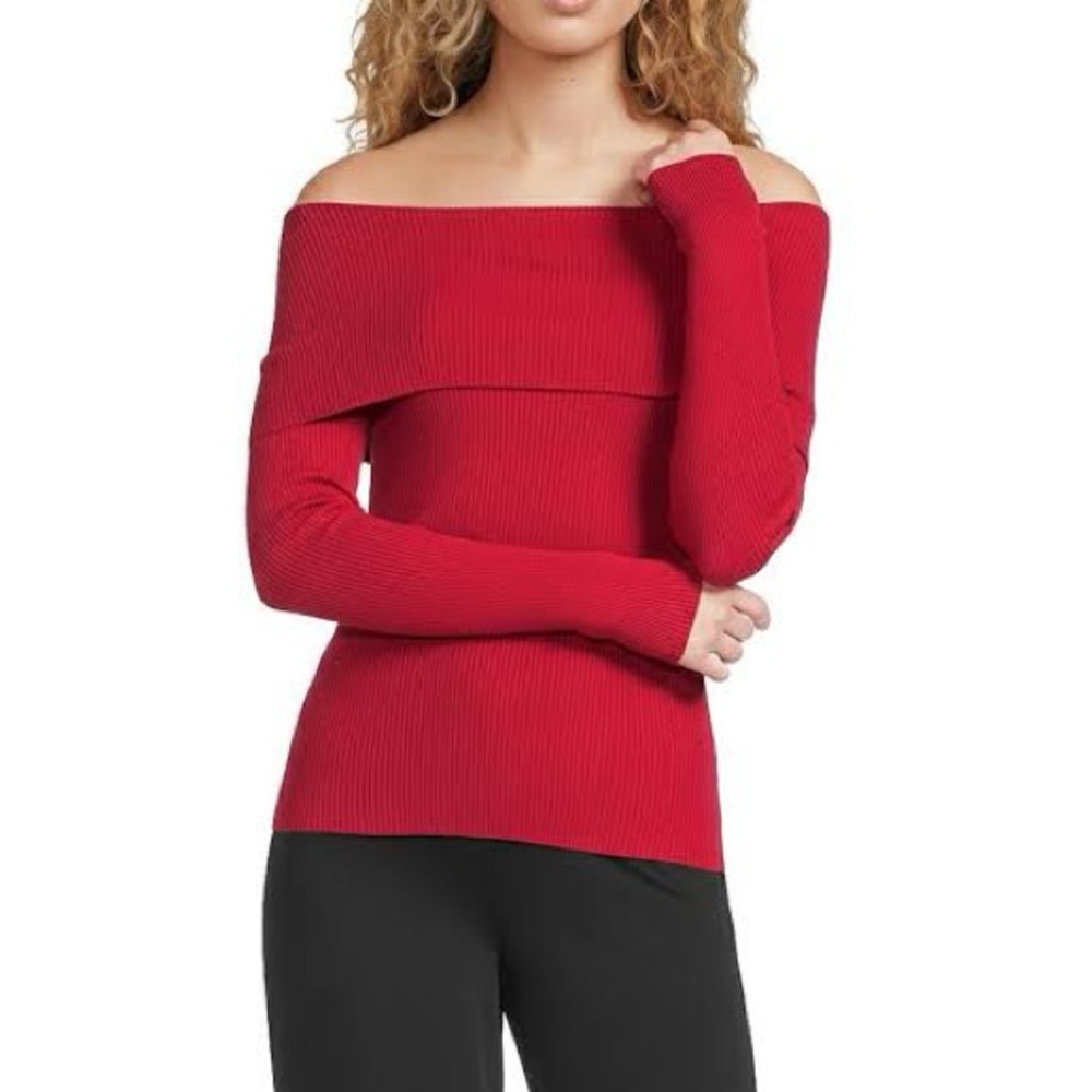 Alex Marie Red Knit Off Shoulder‎ Top Large